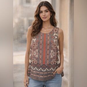 Cynthia Rowley Mandala Print Blouse M Cottagecore Boho Euro Summer